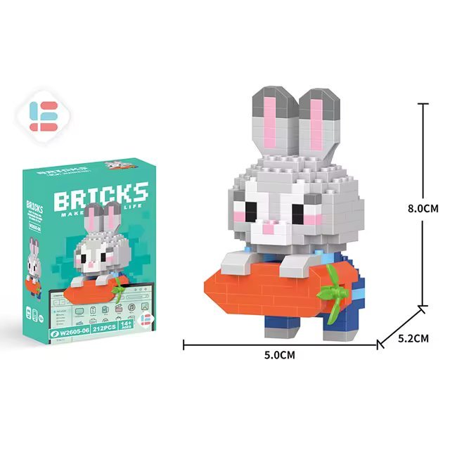 Cute Carrot & Bunny: 197pc Fun Model Building Set - Interlocking Brick KitJustSmoke.Me