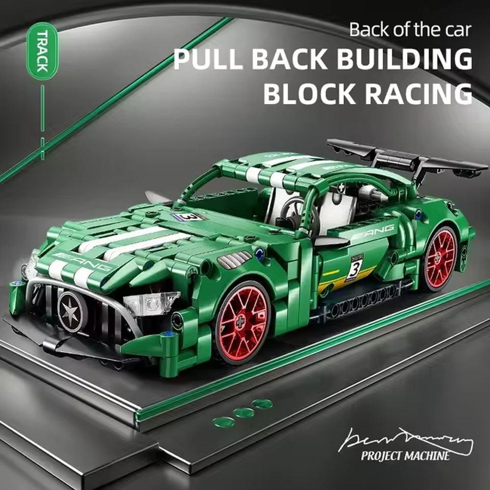 Green Super Street Tuner Car - Model Building Blocks - 456PCS - Luxury Green Racing Street Vehicle with White Racing Strips & Moving Doors - Model Building Kit | Gift Idea!JustSmoke.Me