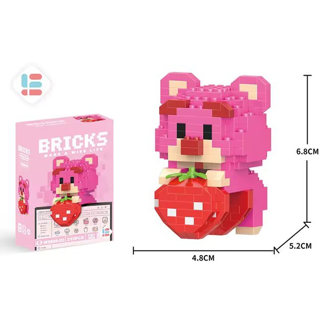 Pink Strawberry Bear : 210pc Fun Model Building Set - Interlocking Brick KitJustSmoke.Me