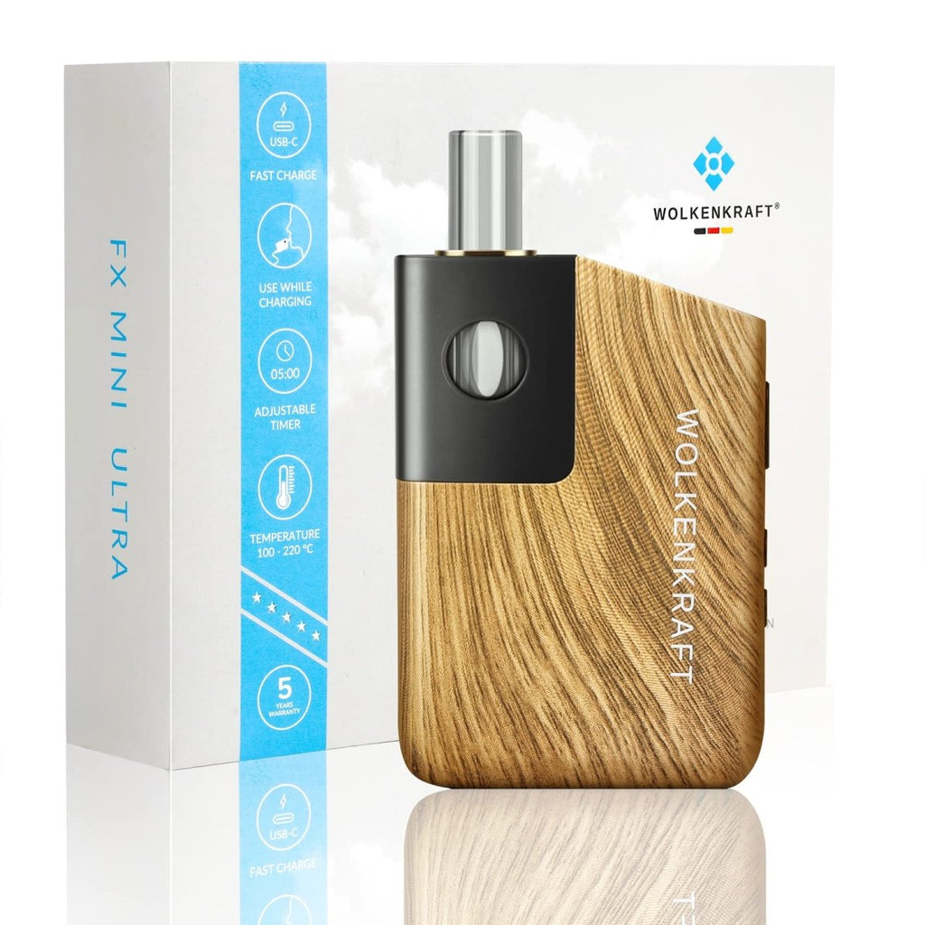 WOLKENKRAFT FX Mini Ultra Premium Vaporizer - USB - C | Slide - in Mouthpiece | Titanium Chamber | Temperature 100 - 220 °C | Adjustable Usage Time | 100% Convection *Wood* *no Nicotine*JustSmoke.Me