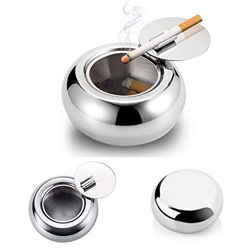Ashtray with Lid, Stainless Steel Cigarette Cigar Ashtray Bin for Indoor or OutdoorJustSmoke.Me