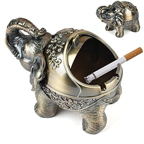 CENBEN Stand Elephant Decorative Ashtray with Lid,Vintage Windproof Ashtray with Lids,Elephant Modeling Ashtray Cigarette Cigar Ash Holder for Smoker Windproof,for Outdoor & Indoor Use(Green Bronze)JustSmoke.Me