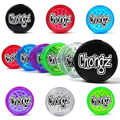 Chongz NO.1 Grinder 55mm, 3 Part Acrylic Plastic Tobacco Herb Crusher, Sharp Teeth with Stash Area - Random Colour deliveryJustSmoke.Me
