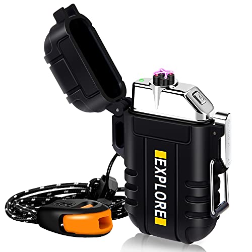 Electric Lighter,Plasma Lighter Waterproof Arc Lighter Windproof USB Lighter Rechargeable for Hiking,Camping,Adventure,Outdoor,Survival,Tactical,EDC Gear,Gifts for Men Dad(Black)JustSmoke.Me
