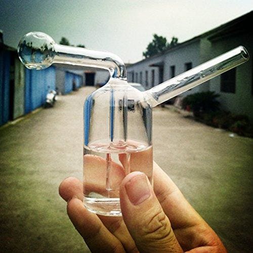 Glass Bong Pipe - 12cm Mini Hookah Smoking Filter Water Pipes Percolator Bongs (Clear)JustSmoke.Me