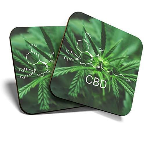 Great Coasters (Set of 2) Square/Glossy Quality Coasters/Tabletop Protection for Any Table Type - Macro CBD Cannabis Marijuana #16624JustSmoke.Me
