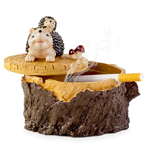 Grovind Outdoor Ashtrays for Cigarettes Cute Resin Hedgehog Ashtray with Lid for Home and GardenJustSmoke.Me