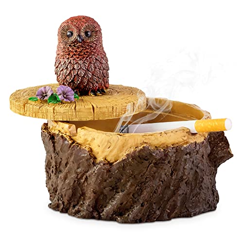 Grovind Outdoor Ashtrays for Cigarettes Cute Resin Owl Ashtray with Lid for Home and GardenJustSmoke.Me