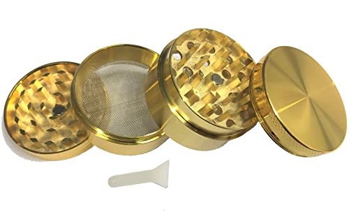 Herb Grinder 4 Parts 40mm or 4 Parts 50mm Zinc Alloy Grinder with Chamber and Pollen Catcher Premium Grinder with Magnetic Top for Dry (4 Part 40mm Gold)JustSmoke.Me