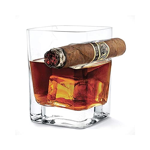 Jiaan Cigar Whiskey Glass - Old Fashioned Glass with Indented Cigar Rest，Handmade from Lead Free Crystal Glass，Crystal Clear Father's Day Gift (Square)JustSmoke.Me