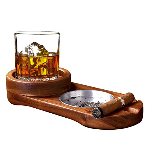 Labeol Ashtray Dad Gifts Coaster for Dad Whiskey Glass Tray and Cigar Holder Wooden Cigar Ashtray Slot to Hold Cigar Cigar Rest Cigar Accessory Set Gift for Men DadJustSmoke.Me