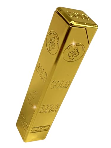 Luxury Dubai Gold Bar Lighter, Normal Fire Flame Also Slightly Wind Resistant, Adjustable Flame Big Or Small And Gas Refillable, UK Branded, (Normal Flame)JustSmoke.Me