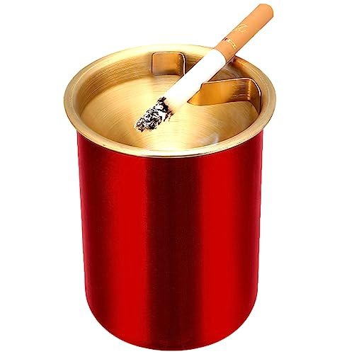 MENFENG Stainless steel Ashtray，Windproof, Cigarette Ashtray for Indoor or Outdoor Use，Outdoor ashtrays for patio，Ash Holder for Smokers,Desktop Smoking Ash Tray for Home Office Decoration (Red)JustSmoke.Me