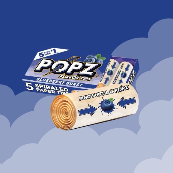 Popz - Blueberry - 5 Flavoured Filter Tips - Portable Carry CaseJustSmoke.Me