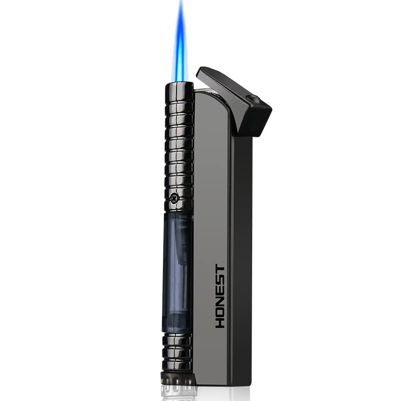 PROMISE Windproof Lighter, Butane Fuel Refillable with Gas Visible Window, Jet Lighters for Men (No Gas). (Grey-E)JustSmoke.Me