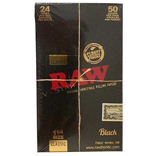 RAW Black Natural UNREFINED 1 1/4 (1.25) Rolling Papers 24 Packs Full Sealed BoxJustSmoke.Me