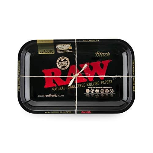 RAW Black Tray Small - RAWthentic Metal Rolling Tray 27.5CM X 17.5CMJustSmoke.Me