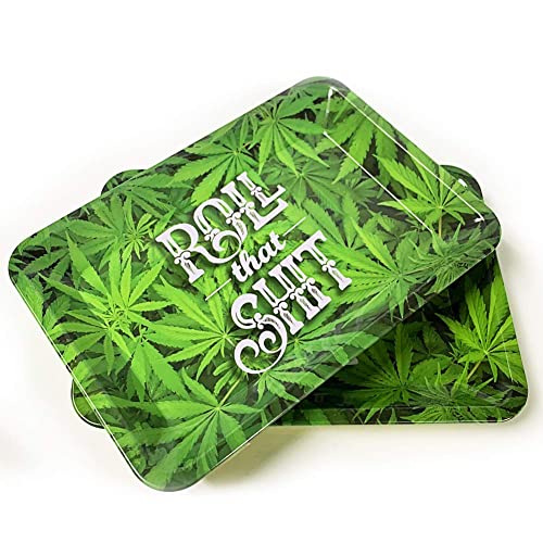 Rolling Tray-Metal Rolling Tray-Essential Smoking Accessories Kit- Green Leaf Tray - Small Size - Smooth Rounded Edges(18 x 12.5 cm)JustSmoke.Me