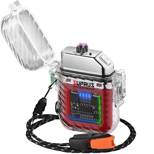 SUPRUS Luminous Lighter 3 Modes of Flashlight Windproof Waterproof Lighter Electric Lighters Rechargeable Dual Arc Plasma Lighter with Survival Emergency Whistle and LanyardJustSmoke.Me