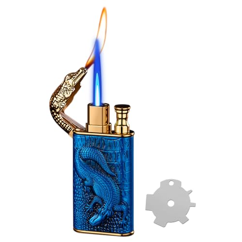 Torch Lighter, Relief Crocodile Magic Dual Flame Lighter, Jet Lighter, Windproof Lighter with Adjusting Flame Tool, Refillable Butane Lighter Gifts for Outdoor Indoor(Gas not Included)-BlueJustSmoke.Me