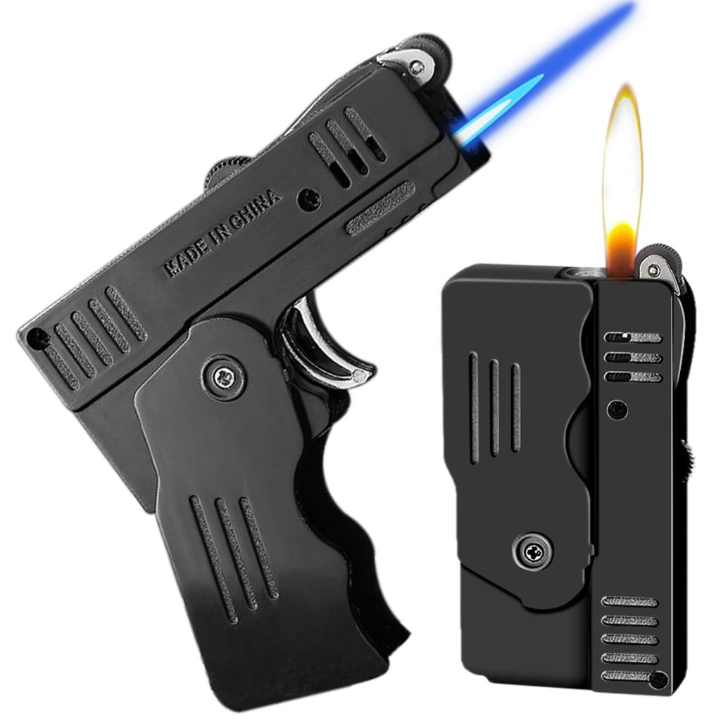 Torch Lighter, Switchable Jet Flame Lighter Butane Refillable with Lockable Function, Windproof Adjustable Jet Flame and Soft Flame, Foldable Cool Design Lighters (Without Butane Gas) -BlackJustSmoke.Me