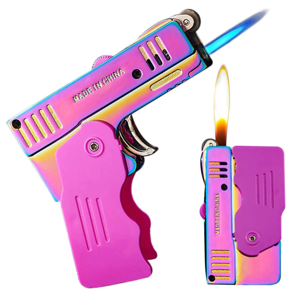 Torch Lighter, Switchable Jet Flame Lighter Butane Refillable with Lockable Function, Windproof Adjustable Jet Flame and Soft Flame, Foldable Cool Design Lighters (Without Butane Gas) -Rainbow IceJustSmoke.Me