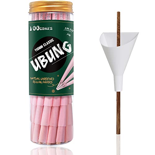 UBUNG 100 Pack King Size Pink Pre Rolled Cones with Tip | Pink Rolling Paper Tube with a Length of 4.25 in / 108 mm | Cone Loader and 2 Doob Tubes IncludedJustSmoke.Me