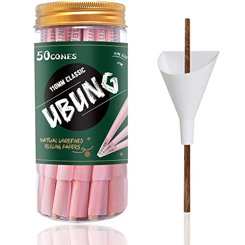 UBUNG 50 Pack King Size Pink Pre Rolled Cones with Tip | Pink Rolling Paper Tube with a Length of 4.25 in / 108 mm | Cone Loader and 1 Doob Tube IncludedJustSmoke.Me