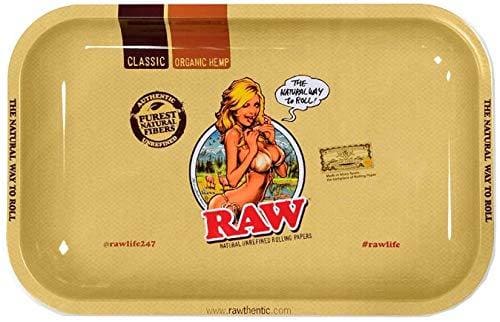 RAW : Small Girl Metal Rolling Tray 27.5 x 17.5 cm, BeigeJustSmoke.Me