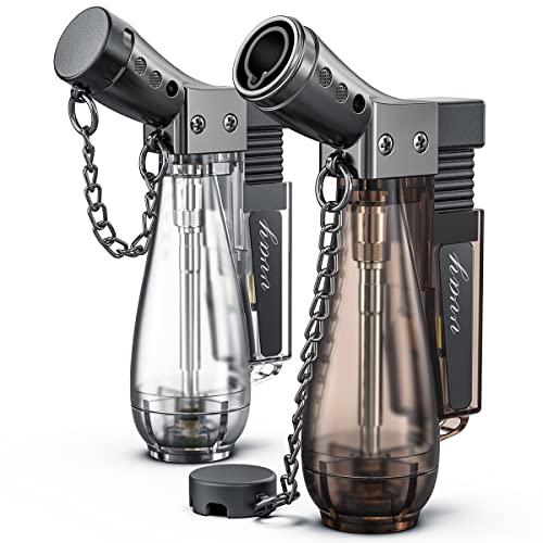 VVAY 2 x Turbo Jet Lighter Gas Butane Refillable, Adjustable Flame, Windproof Torch Lighter For Smoking. White+Brown (Sold without Gas)JustSmoke.Me