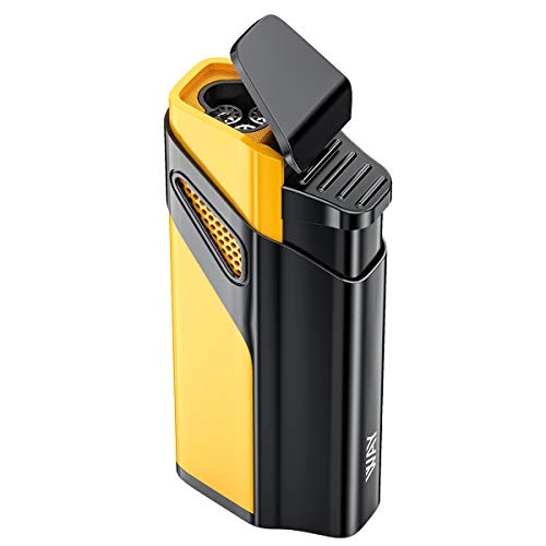 VVAY 3 Jet Flame Torch Lighter Gas Butane Refillable, Adjustable Triple Turbo Windproof with PunchJustSmoke.Me