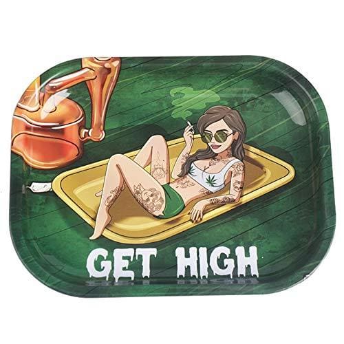 Wise Skies Metal Rolling Tray Smoking Accessories Characters Rolling Papers Rolling Tip Small (Get High - Small)JustSmoke.Me