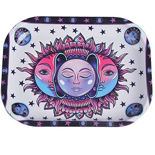 Wise Skies Metal Rolling Tray Smoking Accessories Characters Rolling Papers Rolling Tip Small (Hippy - Small)JustSmoke.Me