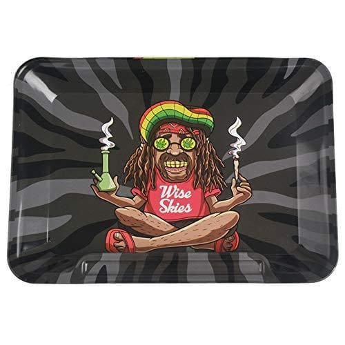 Wise Skies Metal Rolling Tray Smoking Accessories Characters Rolling Papers Rolling Tip Small (Rasta Man - New Small)JustSmoke.Me