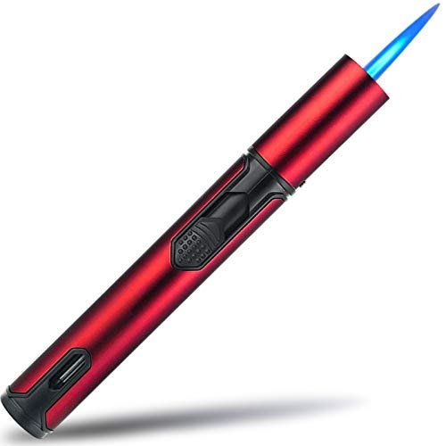 Yeuligo Jet Torch Lighter, 6.0in Gas Lighter with Visible Window, Windproof lighter Adjustable Jet Flame for BBQ, Stove, Candle, Kitchen Cooker, Hobs, Men Gifts, Red (Sold without Gas)JustSmoke.Me
